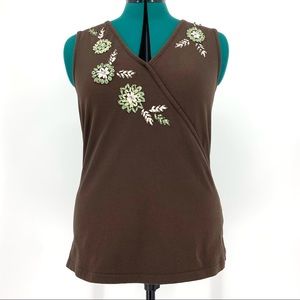 Reitmans Brown Tank Top with Ribbon Detail, Large